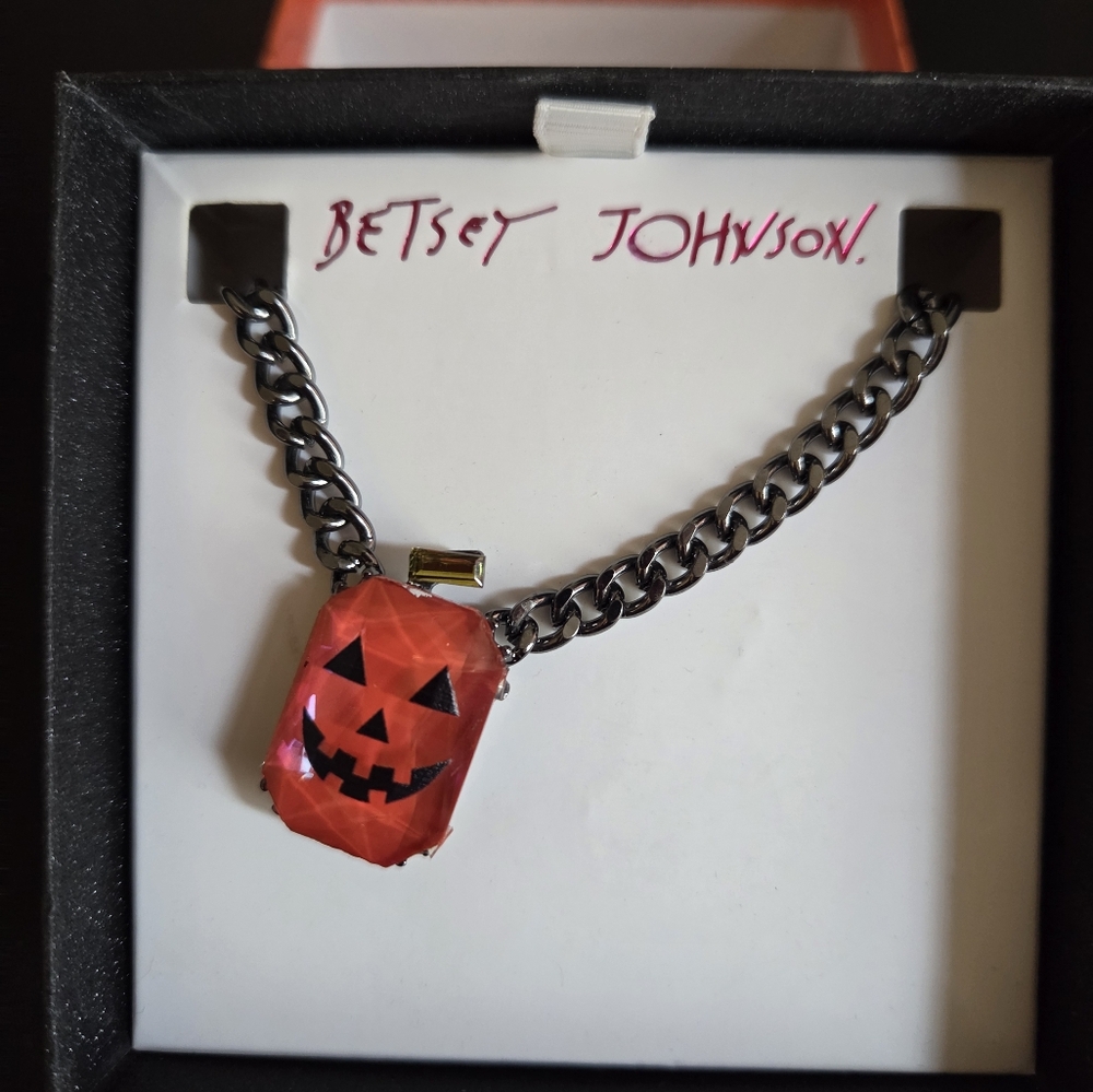 Betsey Johnson Orange Pumpkin Pendant Necklace